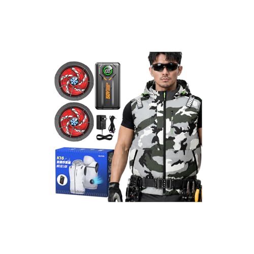 [DeliToo] �󒲍�ƕ� �t�@���o�b�e���[�Z�b�g �y2026�V�^ 50V���o�� 40500mAh��e�ʁz �t�@���t���x�X�g �\���t�@�� 6�i�K���� ��p ��ƃE�F�A �󒲐�� �h�� UV�J�b�g �󒲃E�F�A ���O��� �H������ �S���t �M���Ǒ΍� (
