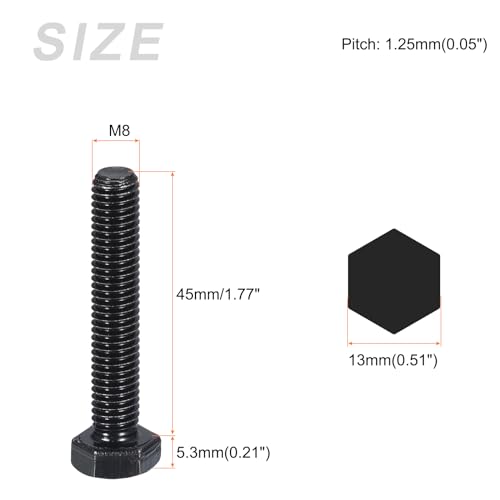 Image of METALLIXITY Hex Bolts (M8-1.25x45mm) 10Pcs, 8.8 Grade Carbon Steel Fully Threaded Black Oxide, Coarse Thread UNC Hex Head Screw Bolt - for Furniture Repair