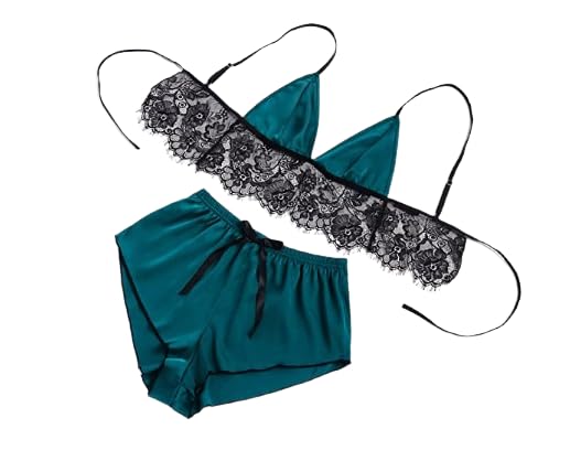 Satin Lace Bralette and Shorts Lingerie Set for Women, Floral Lace Lingerie Set, Crop Cami Bralette and Shorts-image-16