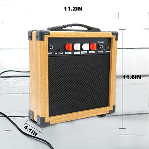 Ermik Electric Guitar Amp 20W Guitar Amplifier Portable Amp For Electric Guitar Built In Speaker Headphone Jack Input And Aux Jack Drive Button Four Knobs Gain Bass Treble And Volume - Wood #TOP3