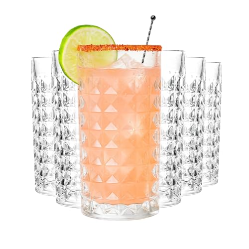 MUVELL Lot de 6 verres Longdrink “Mexico” - 320 ml - verres à latte macchiato et à eau - verre épais 3 mm - parfaits pour cocktails, matcha ou boissons froides - résistants