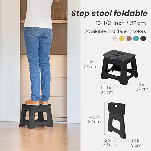 Image of Vigar Compact Step Stool Foldable, 10-1 /2-inch Step Stools for Adults up to 330 Pound, Lightweight Stool, Non-Slip Folding Step Stool, Black | For Adults, Up to 330 Pound, Lightweight Stool, Folding Design, Compact Size, Stable Surface, Easy to Store