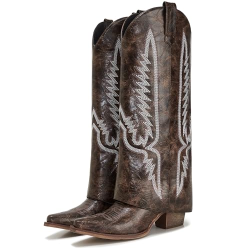 Image of Fold Over Boots for Women Pointy Pull-on Wedge Heel Knee Shark Boot With Side Zipper Padlock Design