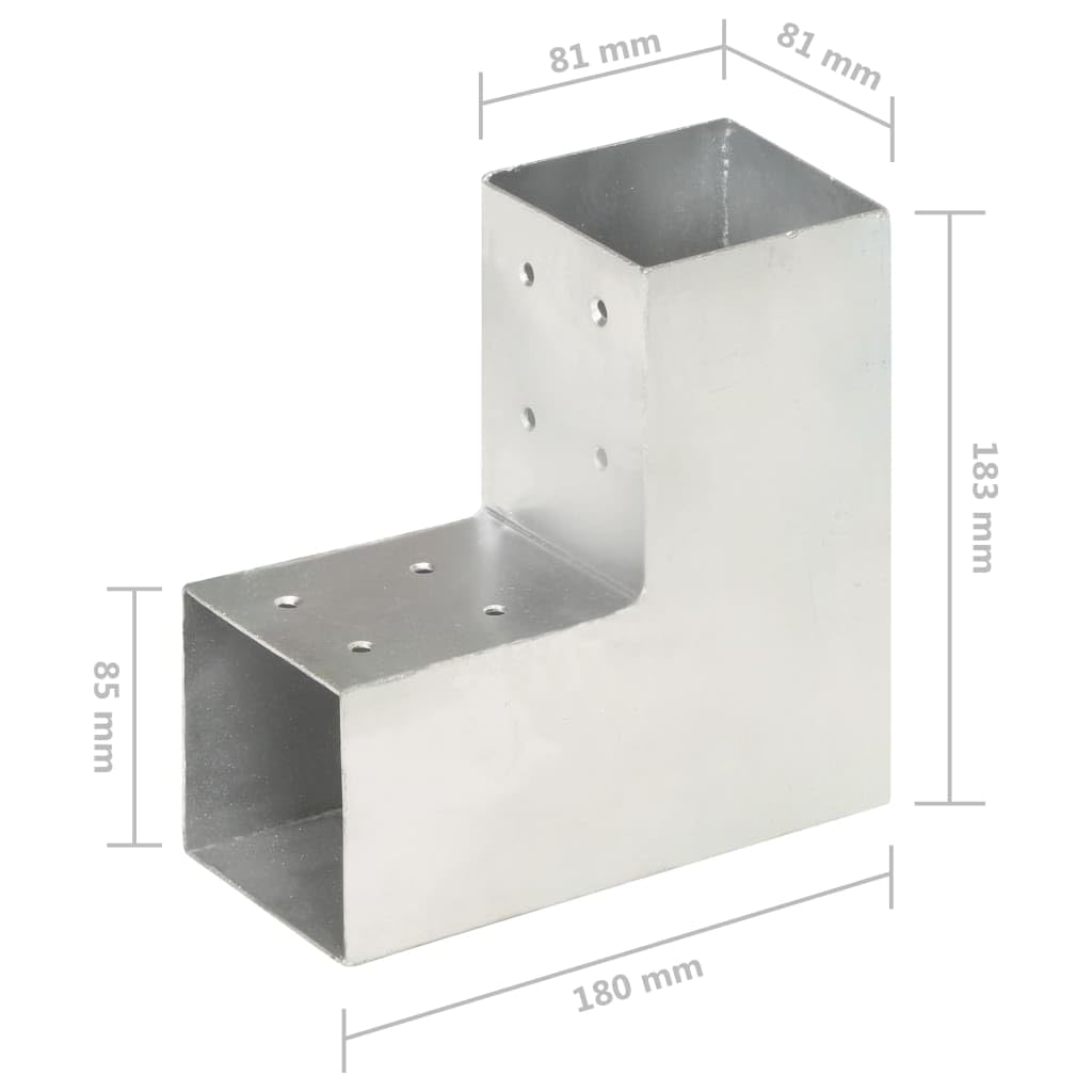 Conector de postes en forma de L, 81 x 81 mm, metal galvanizado para casquillos de postes, 2 manguitos, preperforado para postes de madera, travesaños, cercas en el jardín