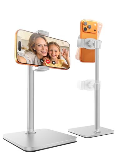 tounee Soporte de Móvil para Mesa, Ajustable en Altura (20 28 cm) para Transmisiones en Vivo, TikTok y Videos – Compatible con iPhone 17/16/15, Samsung y Smartphones de 4 7 Pulgadas (Blanco)