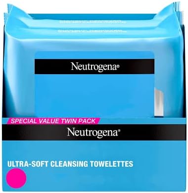 Neutrogena Makeup Remover Cleansing Face Wipes, Daily Cleansing Facial Towelettes to Remove Waterproof Makeup and Mascara, Alcohol-Free, Value Twin Pack, 25 Count, 2 Pack