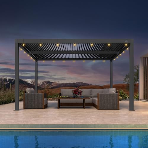 PURPLE LEAF Louvered Pergola 10' x 13' Outdoor Retractable Modern