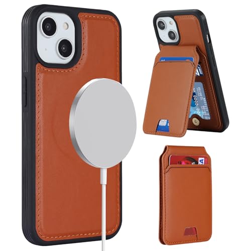 ELTEKER Handyhülle für iPhone 13 Mini Hülle mit Kartenfach Magnetischer Abnehmbarer Wallet Kartenhalter,Klapphülle Leder Schutzhülle - Braun