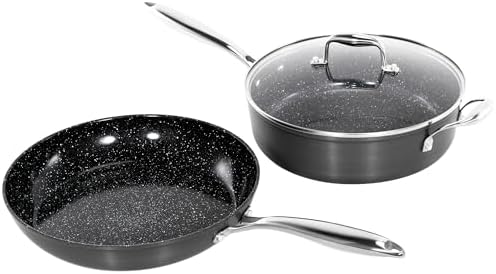 MAISON ARTS Hard Anodized Nonstick Frying Pans Set 3 Piece. 11 Skillet with Lid and 12 Fry Pan....