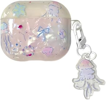 for AirPods 3rd Generation Case,Cute Jellyfish Cartoon Animal Print,Shiny Sea Shell Gloss Design for Ladies Girls with Keychain for AirPod 3