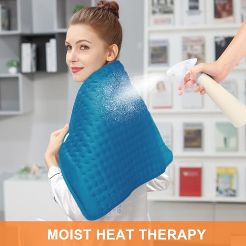 Image of Deepsoon Heating Pad,Electric Heating Pads for Back,Neck,Moist Heating Pad for Abdomen Shoulder Knee Legs,Dry /Moist Heat&Auto Shut Off,Mother's Day Birthday for Men and Women,Blue,33x17 Inch