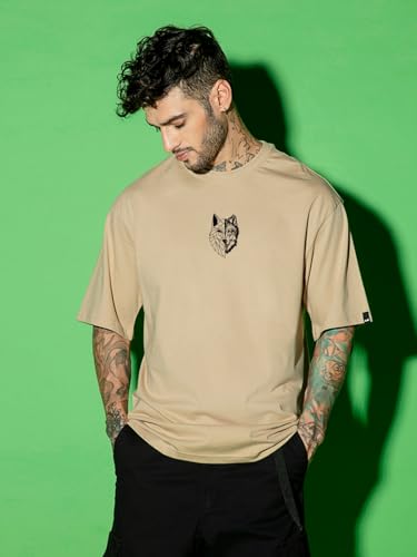 Image of Bewakoof Men's Graphic Printed 100% Cotton T-Shirt - Oversized Fit, Round Neck, Half Sleeves