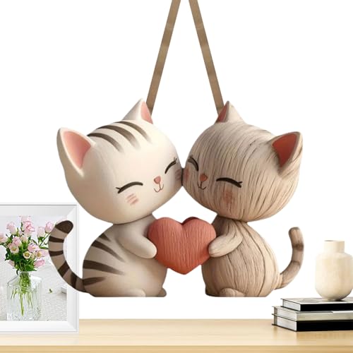 猫の置物 | 平面木製 | 猫 カップル 彫刻,結婚式用、誕生日祝い、ロマンチックな寝室、彼女へ