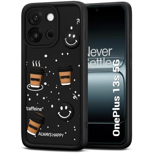 Image of TheGiftKart Back Cover Case for OnePlus 13s 5G | Cute Fun Cartoon 3D Smiley Coffee Case | Full Camera Protection | Shockproof Back Cover Case for OnePlus 13s 5G (Silicone, Black)