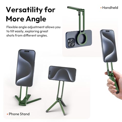 Image of ULANZI MA30 Magnetic Phone Tripod Stand for iPhone - Aluminium Maglock Smartphone Mini Tripod Pocket Cell Phone Stand Strong Magnet Quick Mount Compatible with iPhone 16 15 14 13 12 Series, Green