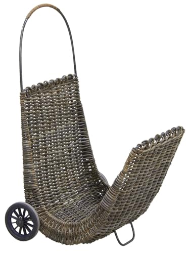 AUBRY GASPARD - Chariot à Bûches Poelet Croco sur roulettes - Marron - Poelet et Métal - 48 x 56 x 87 cm - Anse de Transport - Pratique Stockage Transport Bois Chauffage
