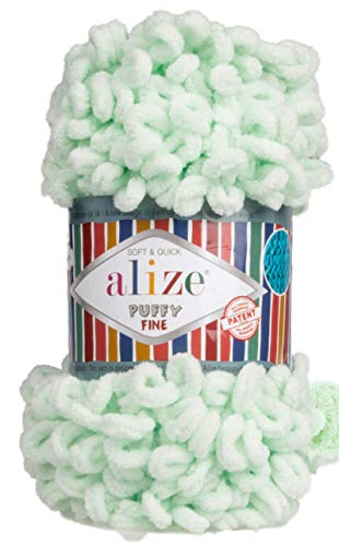Alize Puffy Fine Baby Blanket Small Loop 100% Micropolyester Soft Yarn Lot of 4skn 400gr 64yds (464 - Mint)