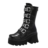 Winterstiefel für Damen: Punkrock-Stil, runde Zehen und dicke Sohle, Martin High Heels-Stiefel mit Verteidigungsfunktion sind wunderschön und modisch. Sie können gut zu Ihren verschiedenen Outfits passen und Ihren Charme zeigen.