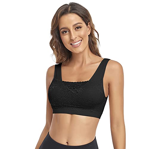 Image of Litthing Lace Bralettes for Women Padded Sports Bra Seamless Plus Size Tank Tops Wirefree Comfort Yoga Cami T Shirt Bras