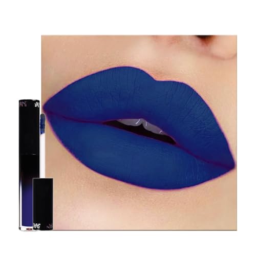 Blue Matte Lipgloss, Dark Bule Waterproof Lip Gloss Liquid Lipstick, Hot Color Violet Non-stick Cup Lip Gloss, Velvet Long Lasting Highly Pigmented, Holiday Gifts Lips Balm for Women