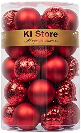 KI Store Red Christmas Balls 34pcs 2.36-Inch Christmas Tree Decoration Ornaments for Xmas Tree Holiday Wreath Garland Decor Ornaments Hooks Included