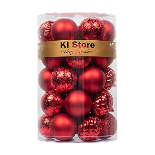 Ki Store Red Christmas Balls 34Pcs 2.36-Inch Christmas Tree Decoration Ornaments For Xmas Tree Holiday Wreath Garland Decor Ornaments Hooks Included #TOP5