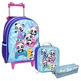 Mochila Escolar de Rodinha Menina | Kit Bolsa Infantil Reforçada Grande Passeio | 3 Peças
