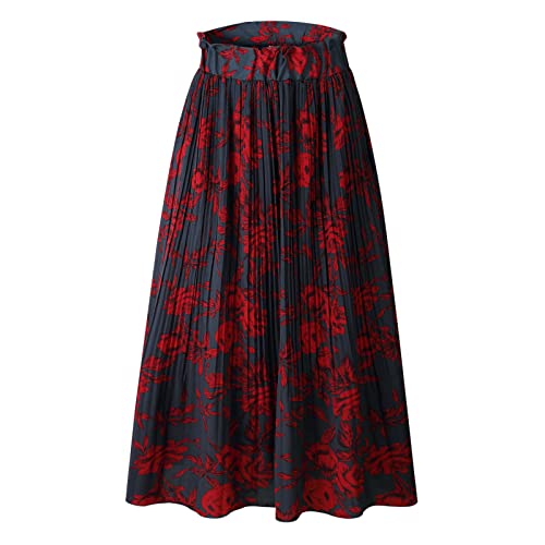 Saia Feminina Moda Feminina Estampa Casual Folhos Bolso Elástico Cintura Saia Estilo Boêmio20225101