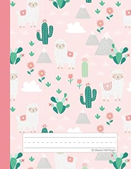Baby Llama Cactus - Primary Story Journal : Dotted Midline and Picture Space Grades K-2 School Exercise Book 100 Story Pages - Pink