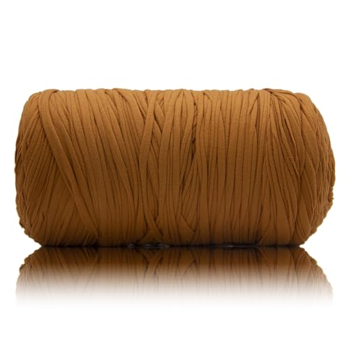 Image of 400g T Shirt Yarn, Tshirt Crochet Yarn for Crocheting Bag /Craft Project /Home Decor, 14.1oz /400g, 120yd /110m Crochet with Polyester Spandex Blend Stretch Fabric(Reddish Brown)