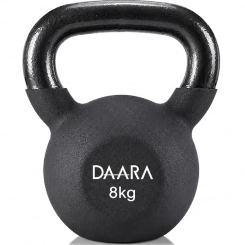 Image of DAARA Half Coating Neoprene Kettlebell, 8kg (17.63 lb) Black Cast Iron Kettle Bell with Non-Slip Grip Handle for Strength Training, Home Gym Workout Equipment for Men & Women (Proudly Made in India)