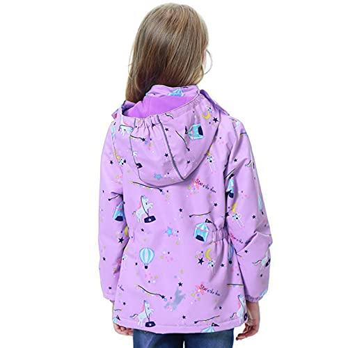 Girls Rain Jacket Girls Raincoat Girls Waterproof Jacket With Fleece Lining Kids Hooded Windbreaker(3902,8) #TOP4