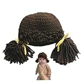 Peluca de bebé, divertido gorro de bebé, peluca de hilo de ganchillo cálida de invierno con coleta de payaso para disfraz infantil de niñas