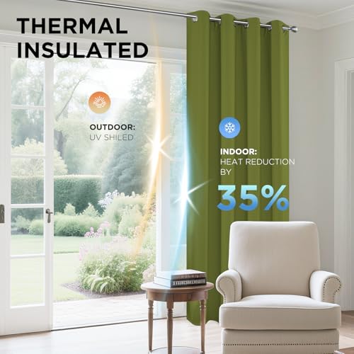 Image of Joydeco Blackout Curtains for Bedroom 52 x 63 Inch, Eyelet Thermal Insulated Energy-saving Drapes for Room Darkening Light Filtering, Short Window Treatments 63 Inch Drop, 2 Panels - Dark Grey
