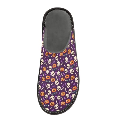 JUNZAN Halloween-themed Memory Foam Slippers for Women Men House Slippers for Bedroom Indoor Navy2