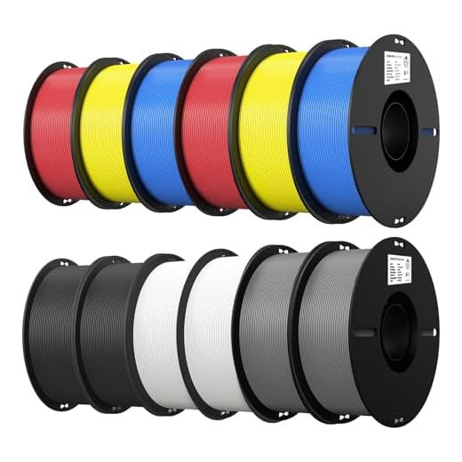Creality 12 Pack PLA 1.75mm Filament Bundle for 3D Printing with No-Tangling Strong Bonding and Overhang Performance, Accuracy +/- 0.02mm (Black,White,Grey,Blue,Red,Yellow)