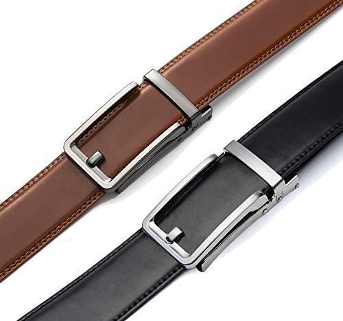 Image of CHAOREN Click Belts for Men 2 Pack - 1 3 /8 inch Leather Ratchet Belt | Trim to Fit, Gift Box, Micro-adjustable, Scratch Resistant Buckle, Formal Suits, Dress Pants, Casual Jeans, Golf