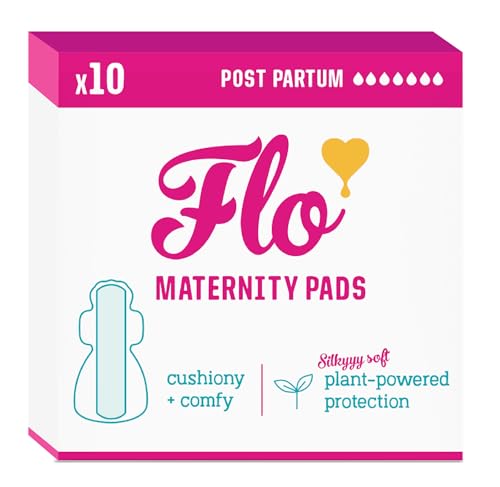 Image of Flo - Extra Long Maternity Pads (10 Pack) - Super Soft + Breathable - 4 Wings - Heavy Flow - Organic Bamboo Period Pads for Women - Postpartum Essentials - Plant Based - Vegan & Cruelty Free