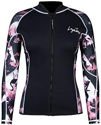 LayaTone Wetsuit Top Men Women 3mm Neoprene Jacket Surfing Canoeing Scuba Diving Suits Tops Adults Diving Jacket Wet Suit Women Men Wesuits (Pink-Lycra Sleeves,2XL)