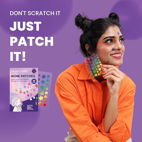 Image of Hydrocolloid Acne Pimple Patch with Tea Tree Oil & Calendula | Fast Healing | Absorbs Pus & Oil | Waterproof & Skin-Friendly Pimple Patches | Multi Color Star Shape - 36 Patches.