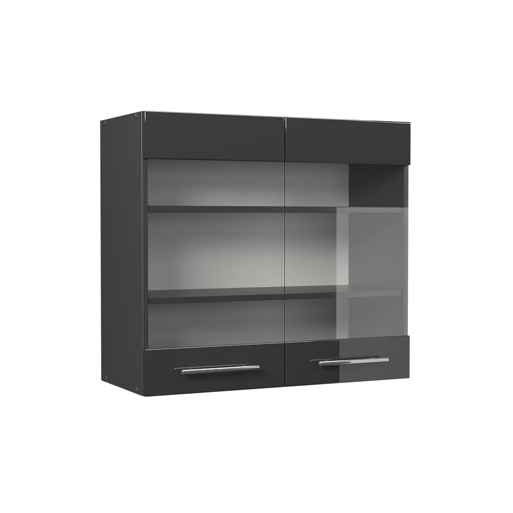 Vicco Glass kitchen cabinet Fame-Line, Anthracite high gloss, 80 cm