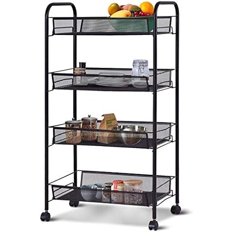 4 Tier Basket Storage Trolley Black H. 84 W. 49 D. 26cm Cover