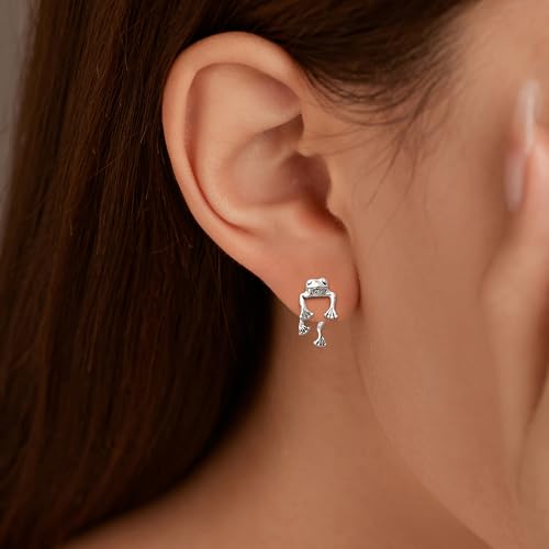 LOVECOM 2 Piece Cute Frog Eaarings for Women 925 Sterling Silver Post Funny Stuff Frog Stud Earring Vintage Cool 3D Animal Ear Jacket Earring Easter Birthday Jewelry for Mom Wife Daughter 5