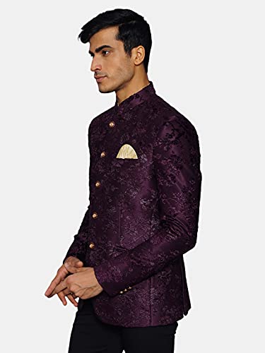 WINTAGE Men's Embroidered Velvet Party/Festive Indian Jodhpuri Grandad Bandhgala Blazer : Blue2
