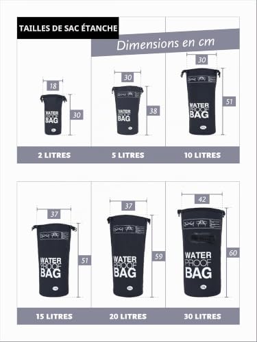 DonDon Dry Bag Sac étanche 2l, 5l, 10l, 15l, 20l, 30l avec bandoulière - Noir 5 Liter – vue 3