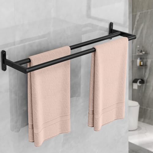 YUMORE Double Towel Rail Wall Mounted 60CM Bathroom Towels Holder Stainless Steel Dual Rod Long Bath Sheet Bar Rack for Bathroom Toilet Kitchen Black - Image 4