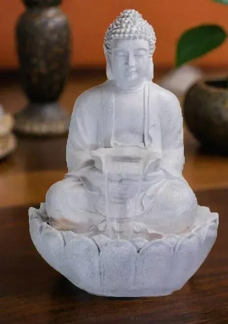 Image of Big Kamal White Buddha Fiber Indoor Outdoor Fountain with Led Lights for Home Decor and Office Decoration Or Gifting (90 cm X 65 cm X 65 cm) (Lotus Buddha White)