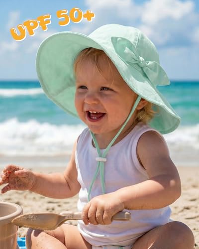 HONGTEYA Baby Sun Hat Cotton Stripe Bow Wide Brim Toddler Beach Bucket Hat - image 2