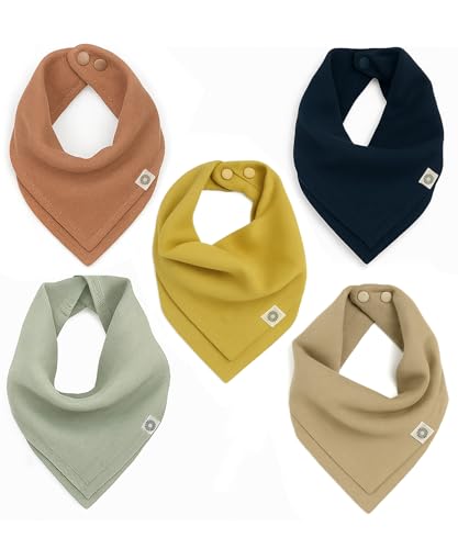Image of Kishu Baby Indi Organic Baby Bandana Bibs – Fairtrade 4-Way Reversible Drool Bibs for Boys & Girls – Unisex (Set of 5)