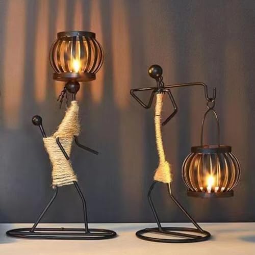 Miniatura 3 de Sala De Estar Decorativa, 3pc Portavelas De Té Baño Portavelas Decorativo Linterna Decoración De Mesa De Comedor Adornos Línea Metálica Negra Luz De Té Hierro Forjado